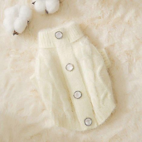 Suéter clásico liso para cachorros, ropa de invierno abrigada para perros pequeños, disfraz de chihuahua, abrigo de punto y ganchillo, suéter para gatos, color beige. (1/4)