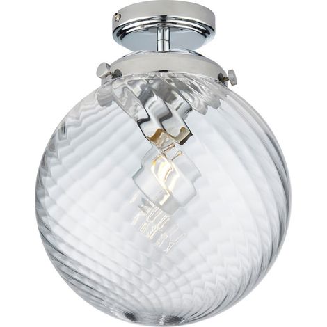 Plafonnier salle de bain verre spiralé chromé E27 IP44 (1/5)
