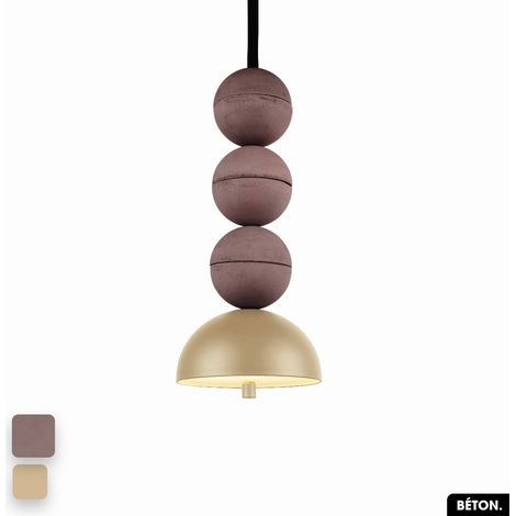 Lampe de suspension en béton - BOSFOR CONCRETE LILAS - AMANDE 3 BALLES LED 14W (1/2)