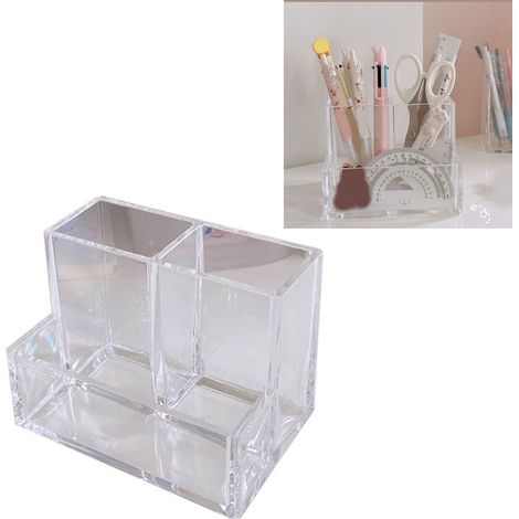 Organisateur de Stylo en Acrylic 3 Compartments pour Bureau avec Base Épaisse et Transparence (1/5)