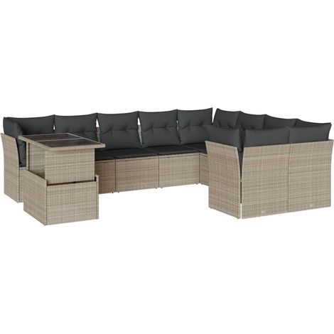 Maison Exclusive - Set Divano Giardino 10 pz con Cuscini Grigio Chiaro Polyrattan (1/5)
