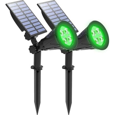 Lampe Solaire Extérieur, 4 LED Spot Solaire Extérieur 2 Modes Lumineux Lumières de Sécurité IP65 pour Tree Yard Patio Vert (1/5)