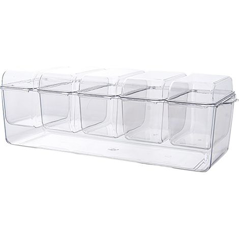 Boîte à condiments réfrigérée Wmhsylg, 5 compartiments avec couvercles individuels, plateau avec accessoires de bar, plats amovibles, plateau à salade de fruits pour décorations de fête, transparente (1/5)