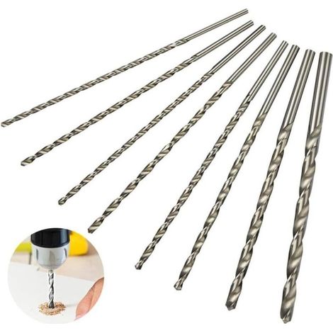 Set 8 Forets Extra Longs HSC 200mm - Diamètres 4mm à 10mm, Parfait pour Percer Profondément Bois et Métal (1/4)