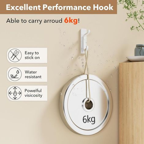 Selbstklebender Wandhaken, Handtuchhalter fürs Badezimmer, Geschirrtuchhaken für die Küche, selbstklebender Garderobenhaken, Wandmontage ohne Bohren, wasserdicht, rostfrei, weiß, 6 Stück (1/4)