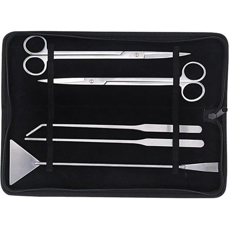 Set di pinzette lunghe, forbici e spatola 5 in 1 in acciaio inox per la pulizia di acquari, piante acquatiche, serpenti e ragni. (1/4)