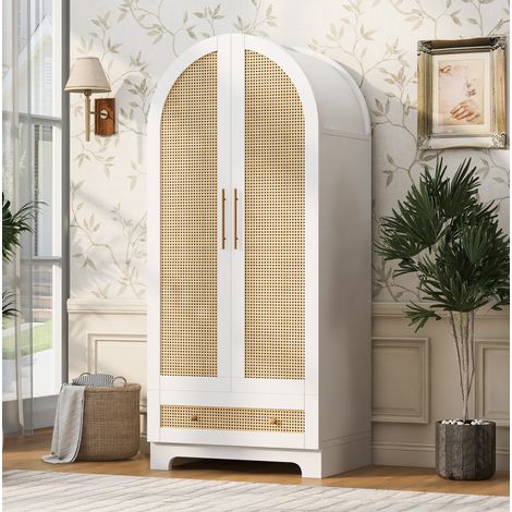 Armoire 70 x 55 x 170 cm à double porte, avec tiroirs et compartiment de rangement, blanc DESVIAE (1/5)