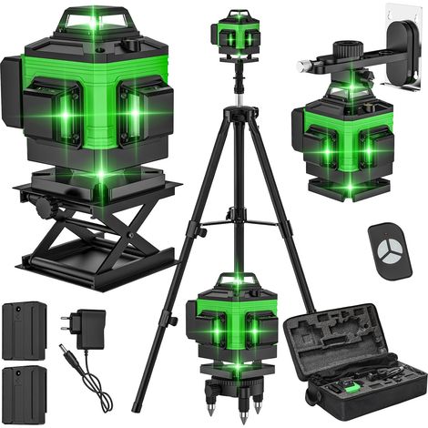 Niveau Laser, 4D 16 Lignes Niveau Laser Vertical Horizontal Autonivelant avec 2 Batteries rechargeables 2600 mAh (A+avec trepied) (1/5)