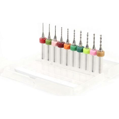 Lot de 10 mini-forets en carbure cémenté de 0,6 à 1,5 mm pour circuits imprimés CNC