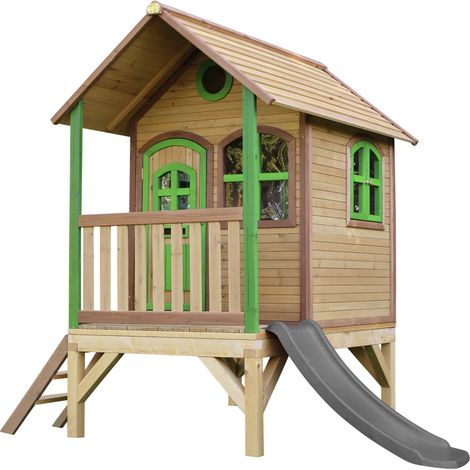 Axi Tom Maison Enfant Avec Toboggan Gris  Aire De Jeux Pour L'Extérieur En Marron & Vert  Maisonnette / Cabane De Jeu En Bois Fsc