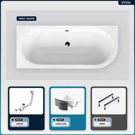 Baignoire asymétrique - 150 x 75 cm - Gauche - avec Habillage - Pieds - Vidage Chrome - AVITA SLIM (1/4)