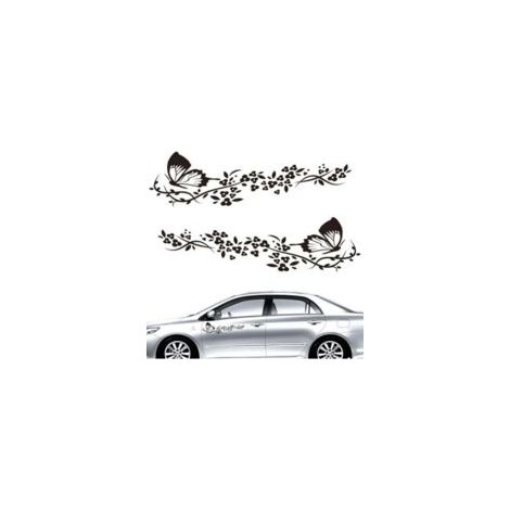 Lot de 2 autocollants pour voiture, autocollants pour voiture avec motif papillons et fleurs, autocollant de tuning pour capot de voiture, moto, skateboards, valises, murs (noir)-Crezuo