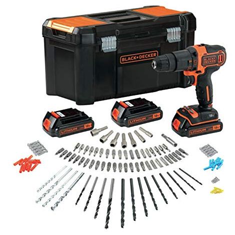 Black+Decker TRAPANO AVVITATORE A PERCUSSIONE BDCHD181B3A-QW 18V 3 batterie 1,5 Ah valig.+120 acc. (1/2)
