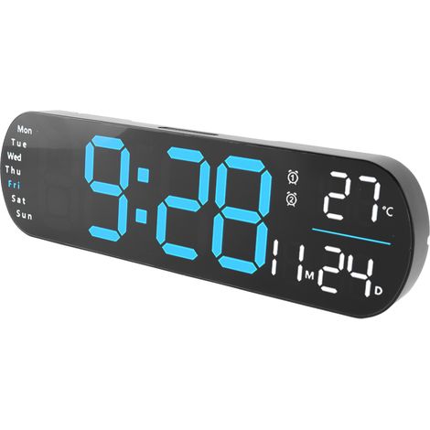 Horloge murale numérique avec télécommande, grand écran LED, 8 couleurs réglables, alarme, salon, chambre, bleu (1/5)