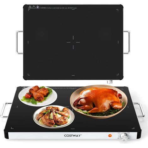 COSTWAY Vassoio Riscaldante Elettrico, Piatto Scaldavivande Portatile in Vetro Temperato con Temperatura Regolabile e Maniglie Antiustioni, per Feste Buffet (53 x 40 cm) (1/5)