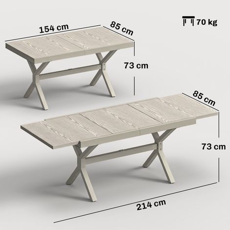 Table de jardin extensible pour 8 à 10 personnes, en aluminium et acier, 154/214 x 85 x 73 cm, grise (1/5)