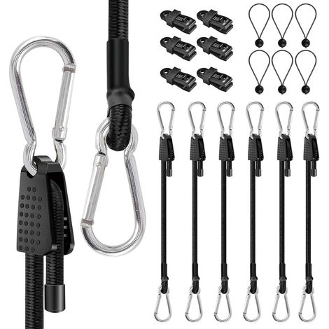 Tendeurs Élastiques avec Mousqueton Ensemble 18 Pièces, 100cm Tendeur Elastique, Sandow pour Bache, Tendeur Velo, Livré avec Clip Fixation, Cordon Elastique 15cm, Convient Manutention Bagages (1/5)