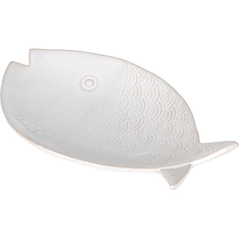 Dekoratives Fischtablett aus weißer Keramik im Marine-Stil, ideal für die Inneneinrichtung und als einzigartiges Geschenk