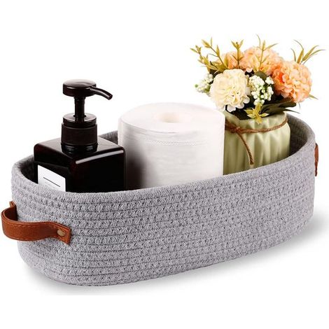 Panier de rangement en coton tressé, boîte décorative pour bureau, cosmétiques et petits objets, élégant pour organiser l'intérieur, gris clair (1/5)