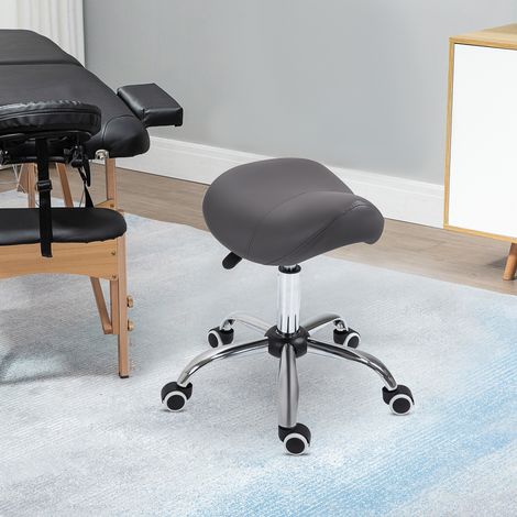 HOMCOM Tabouret à roulettes. tabouret de massage avec hauteur réglable 49-61 cm et selle ergonomique. chaise de travail à roulettes pivotant 360°. pour salon de massage. tatouage. clinique. spa. gris