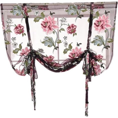 Store romain avec tringle relevable pour cuisine, salle de bain, fenêtre cantonnière en voilage fleuri transparent (1/2)