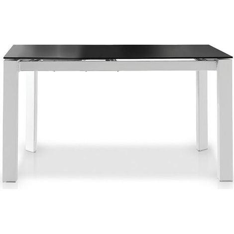 MOMMA HOME Mesa comedor cristal extensible, Acabado en Negro mate, Modelo Mística, Medidas 140/190 x 90 x 76 cm (1/4)
