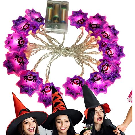 Guirlande lumineuse LED en toile d'araignée d'Halloween violette, 3 mètres, 20 lumières, modèle à piles, lumières décoratives à thème effrayant pour les fêtes d'Halloween, piles non incluses (1/5)