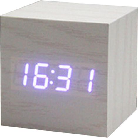 Réveil cubique en bois à activation sonore, réveil carré de table de chevet, multifonctionnel pour chambre d'enfant/dortoir 03 (1/5)