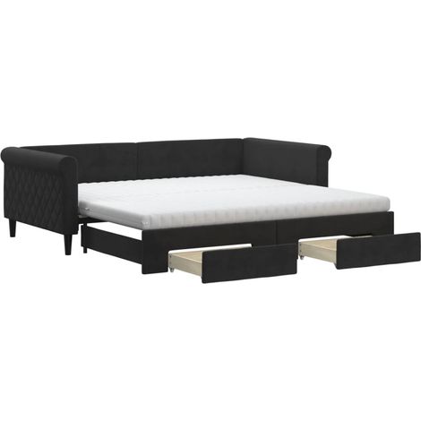 Maison Exclusive - Lit de jour avec gigogne et tiroirs noir 100x200 cm velours