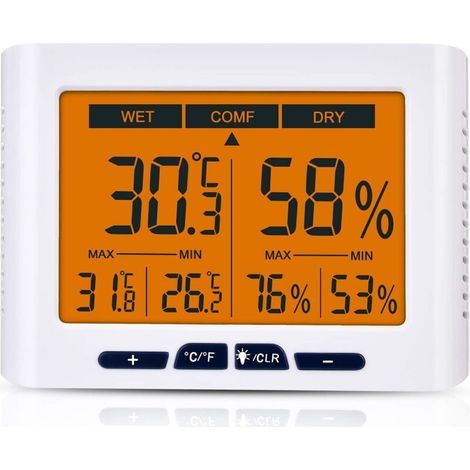 Hygrometer, 4,3-Zoll-Display mit Temperatur- und Feuchtigkeitsanzeige für Innenräume, LCD-Hintergrundbeleuchtung, Monitor für Luftfeuchtigkeit und Temperatur in Innenräumen - Crezuo