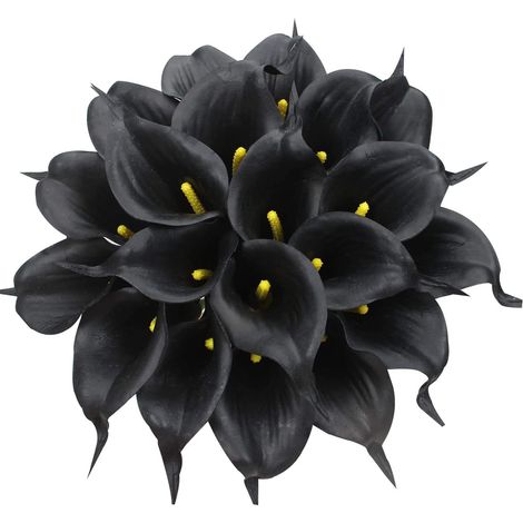 24 arums artificiels en latex, bouquet réaliste d'une seule tige pour la décoration de la maison, des fêtes, du bureau, des mariages et des compositions florales (noir) (1/5)