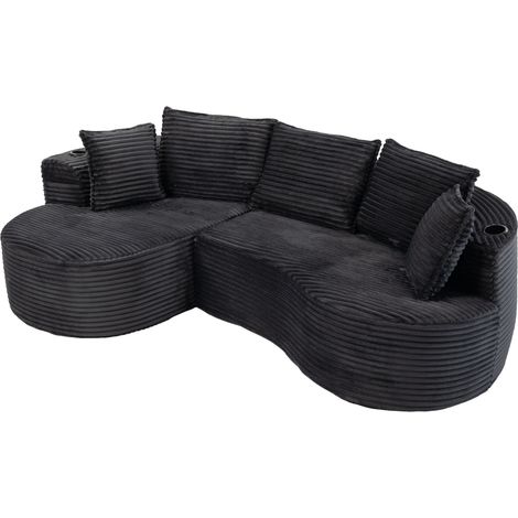 Sofá curvo de pana HOMVRA 250 x 152 x 82 cm gris oscuro con portavasos y cojín (1/5)