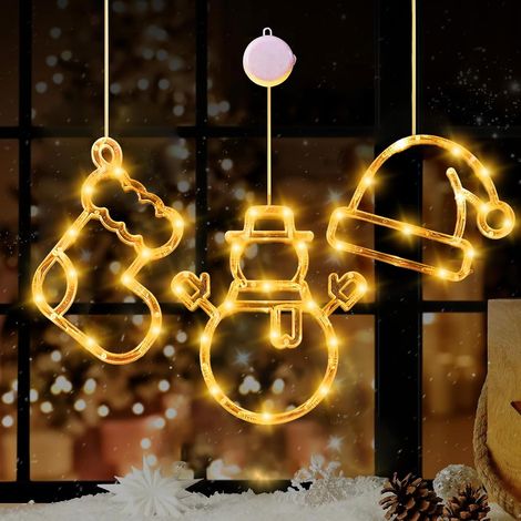 Lumière de Fenêtre à Ventouse LED,3 Pièces Lumières de Ventouse de Noël,Lumières de Fenêtre de Noël,Deco Vitre de Noels (1/5)