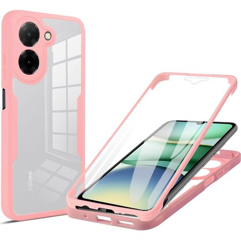 Coque pour Xiaomi Redmi A5 4G avec Protection D'écran, Étui Avant et Arrière 360 Degres Antichoc Housse, Antirayures Robuste Bumper Transparente Case, Rose (1/5)