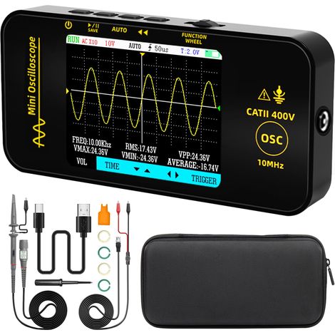Mini Oscilloscope Numérique de Poche 10MHz Bande Passante 48MSa/s Échantillonnage Oscilloscope Portable Rechargeable Ultra Mince avec 3,2 Pouces Écran Couleur pour Automobile Audio Électronique