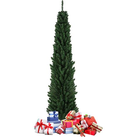 Sapin de Noël Vert Naturel Forme Crayon 180cm - 550 Branches Très Fourni|Design Mince Idéal pour Appartement|Excellent Rapport Qualité-Prix (1/5)