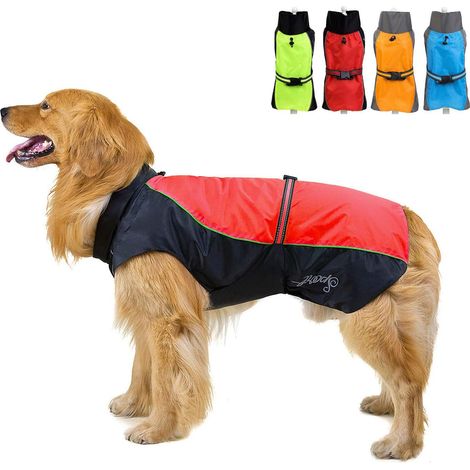 Manteau Imperméable pour Chien Moyens à Grands Réfléchissant Veste de sécurité Coupe-Vent Légère Doublée en Maille Vêtements pour Voyage/Randonnée pour Les Jours Pluie Rouge 4XL (1/5)