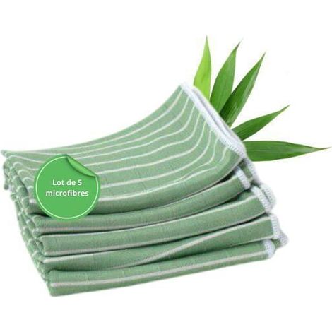 Chiffons microfibres bambou, lavables écologiques sans trace pour cuisine, vitres, inox, salle de bain - lot de 5, 48x36cm vert