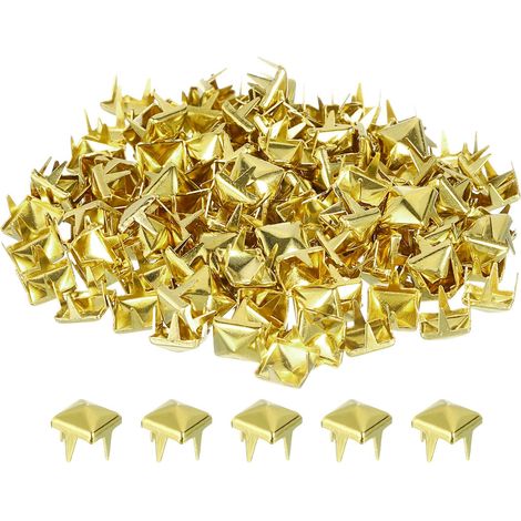 80Pcs Rivet Pyramide Carrée, 6mm Clous à Quatre Griffes, Clou Cuivré pour Vêtements, Sacs, Chaussures en Cuir (Doré) (1/5)