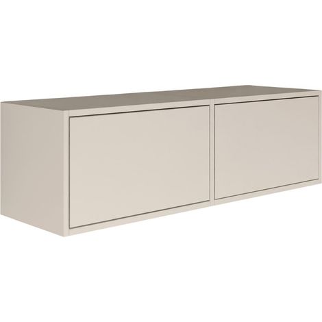 Meuble TV Suspendu Bois 100 cm Design Contemporain en Gris Cachemire 2 Abattants Basculants Système Push-to-Open Finition Idéal pour Intérieur Moderne (1/5)