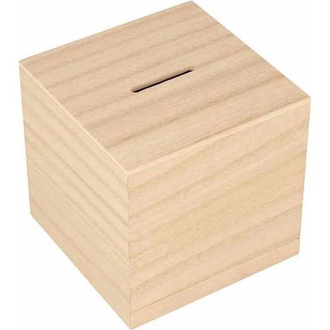 Tirelire carrée en bois - 8,7 x 8,7 cm