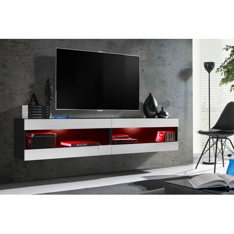 Komodee, Ensemble de Meubles Tivoli SET4,Noir/Blanc, Largeur 200cm x Hauteur 41 cm x Profondeur 35 cm, LED Multicolore, pour Salon, Chambre à coucher
