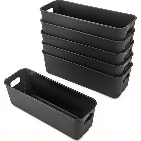 6er Set schmale Aufbewahrungsboxen 30cm mit Griffen, Kunststoff Organizer für Küche & Bad (1/5)