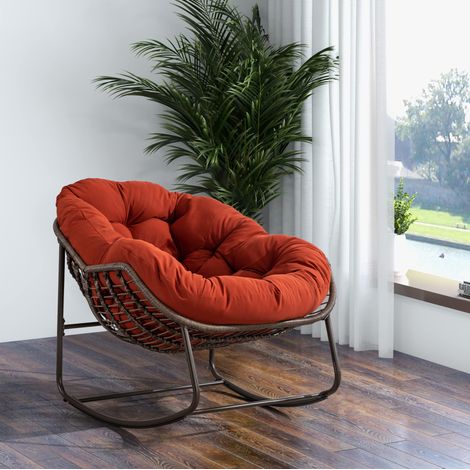 Chaise à bascule en rotin d'extérieur, structure en acier, 78 x 106 x 90 cm, orange, REDOM (1/5)