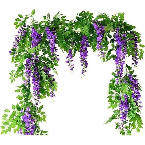 Vignes artificis de glycine, 2 pièces Fausses Fleurs en Soie suspendues irlandes artificis de Plantes de Vigne Jardin Mur extérieur verdissement Jungle fête Mariage Arche décoration (1/4)