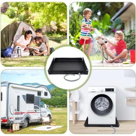 1 Receveur de douche, Base pliable, Tuyau 1m, 80x80x10cm, Oxford étanche, Camping (1/5)