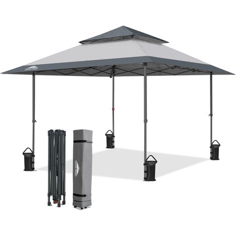 4x4m Tente à auvent abattable à Jambes Droites Canopy instantané extérieur, abri Pliant Simple avec Avant-toits Auto-Extensibles 15,4 m² d’Ombre, Gris Clair (1/5)