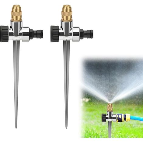 Lot de 2 Arroseurs de Pelouse en Métal, Arroseurs Automatiques, Buse D'arrosage Réglable en Laiton, Piquet à Secteur 360° Jardin Gazon Pelouse Rotatif (1/5)