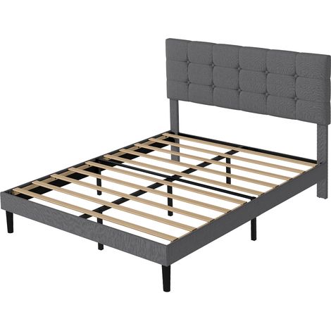 Levede Bed Frame Upholstered Linen Headboard Tufted Wooden Slat Double Size Grey
