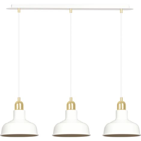 Lampadario Industrial 3 Luci Ibor In Acciaio Bianco Con Elementi In Oro (1/5)